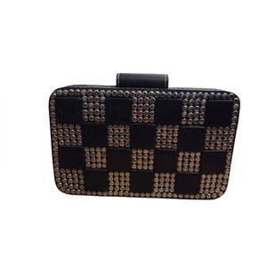 Studded Black Silver Checkered Clutch Bag with Chain!